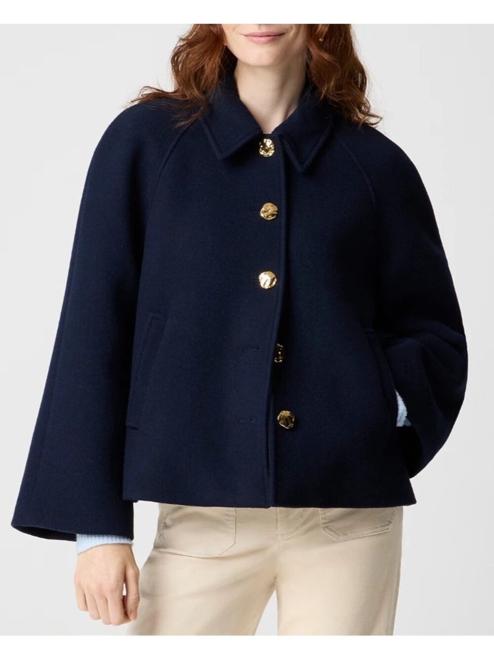 NWT J.Crew Cropped wool-blend swing coat, Navy, XL